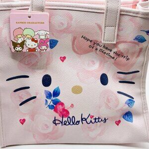 Sanrio Hello Kitty Tote Bag w/ Face and Flowers 10 x 9.5